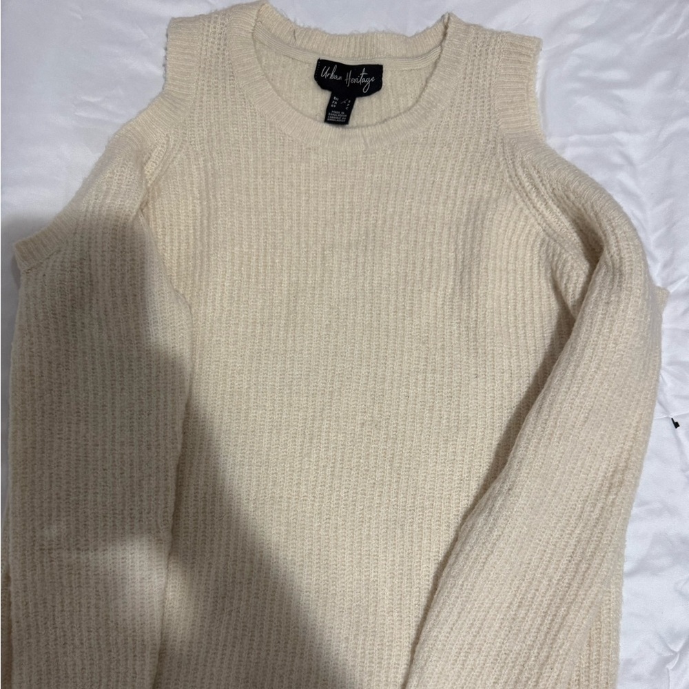 Urban Heritage Off-White cold shoulder Crewneck Sweater